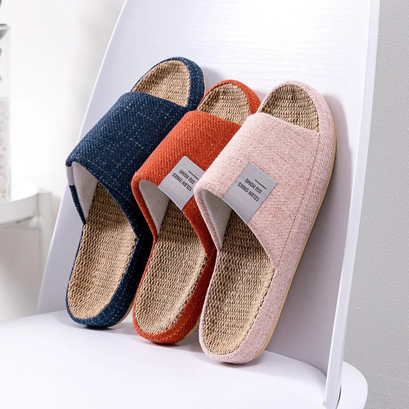 Breathable Flax Slippers Women Men Indoor Mute Slipper Anti-slip Lovers House Floor Shoes Soft Ladies Summer Home Slides 250118