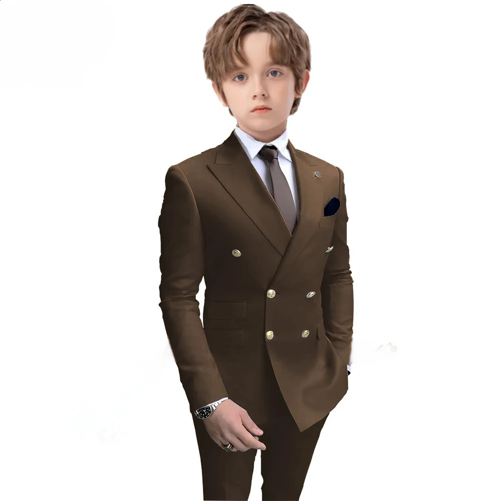 Navy Blue Boys 2 Piece Suit Double Breasted Blazer Kids Wedding Tuxedo Jacket Pants Formal Child Clothes 2-16 Years Old 250120