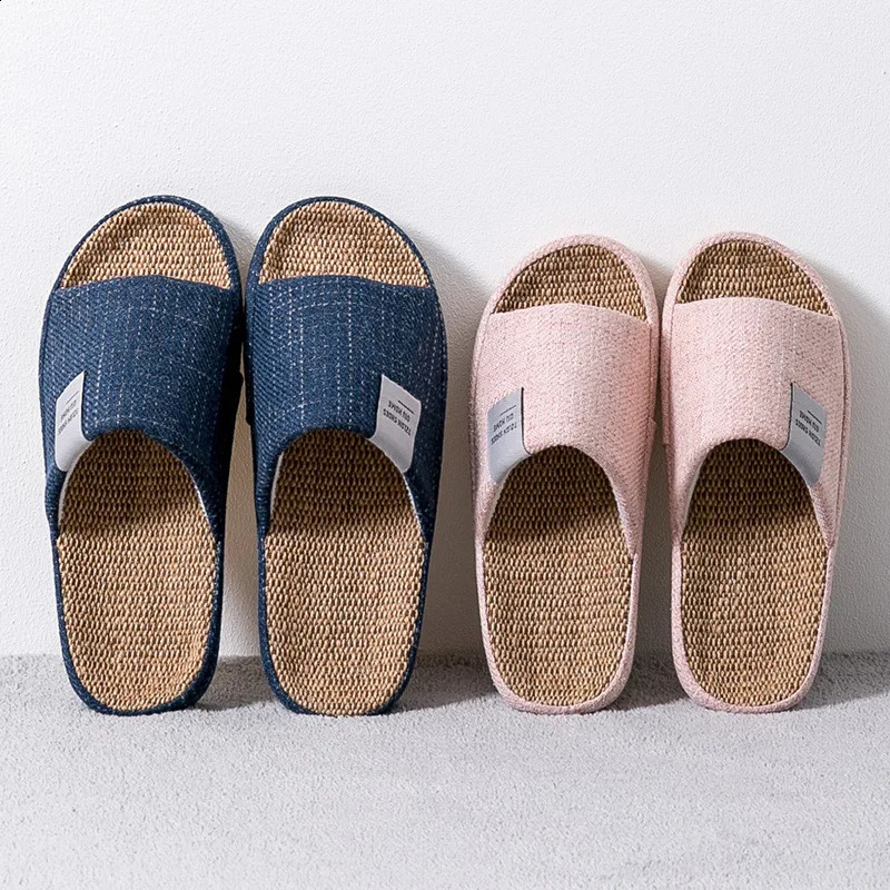 Breathable Flax Slippers Women Men Indoor Mute Slipper Anti-slip Lovers House Floor Shoes Soft Ladies Summer Home Slides 250118