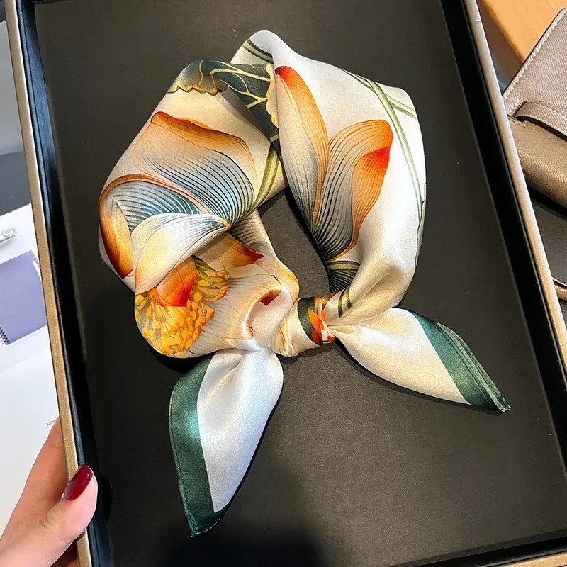 Women Square Silk Scarf Foulard Bandana Lady Floral Scarves for Hair Bands Neckerchief Spring Bag Ties 53cm 250117