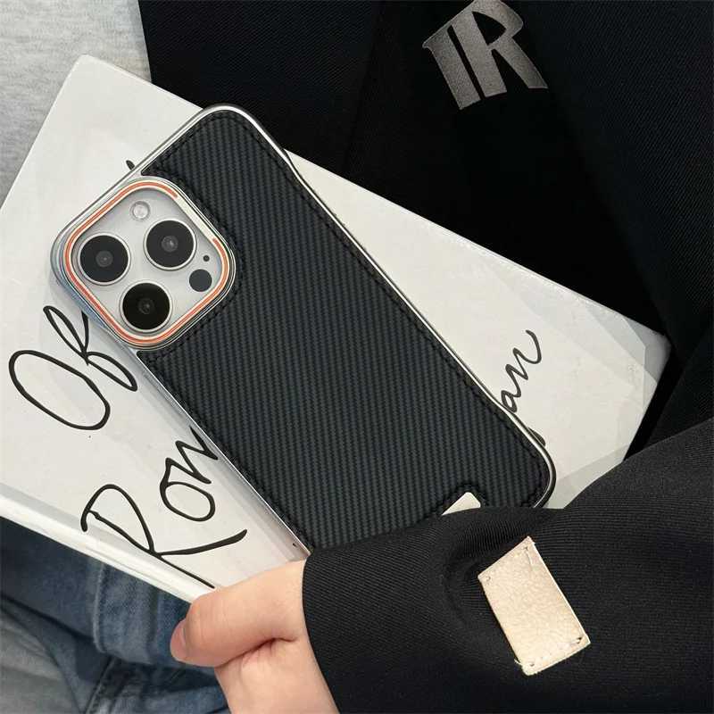For iPhone 16 15 14 13 12 Pro Max Plus Luxury Magnetic PU Leather Borderless Phone Case Matte Striped Shockproof ProtectiveCover Z250122