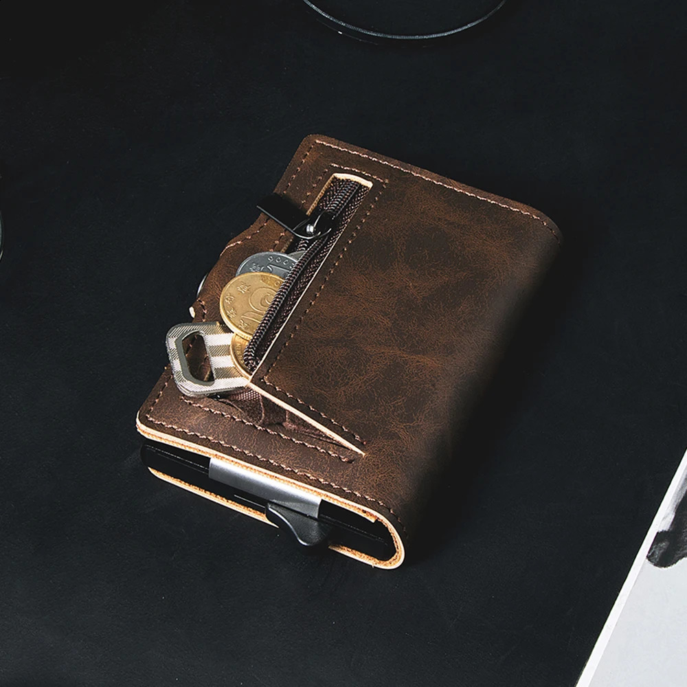 Casekey Top Quality Pu Vintage Leather Wallet Rfid Blocking Pop Up Card Holder with Money Clip and Pocket Billetera Hombre 250118