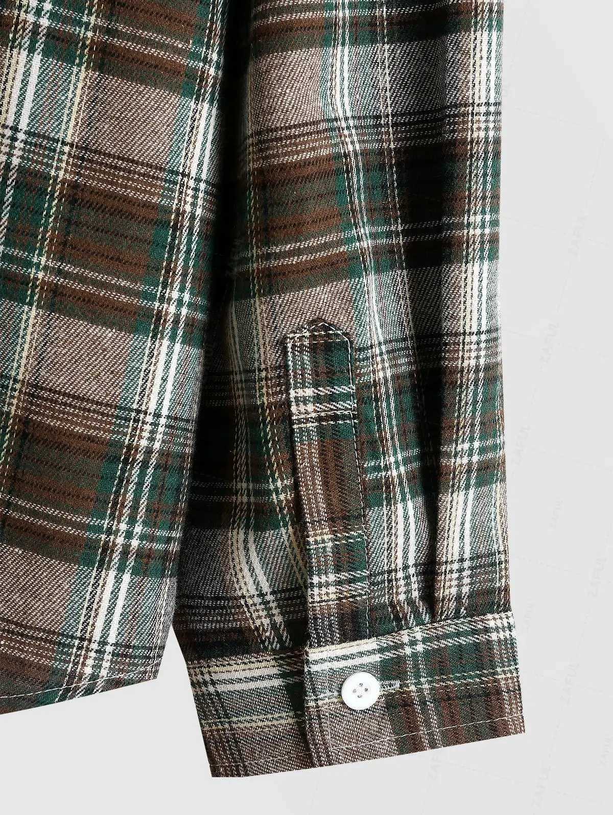 High Quality ZAFUL mens casual lapel plaid long sleeved flannel shirt T250121