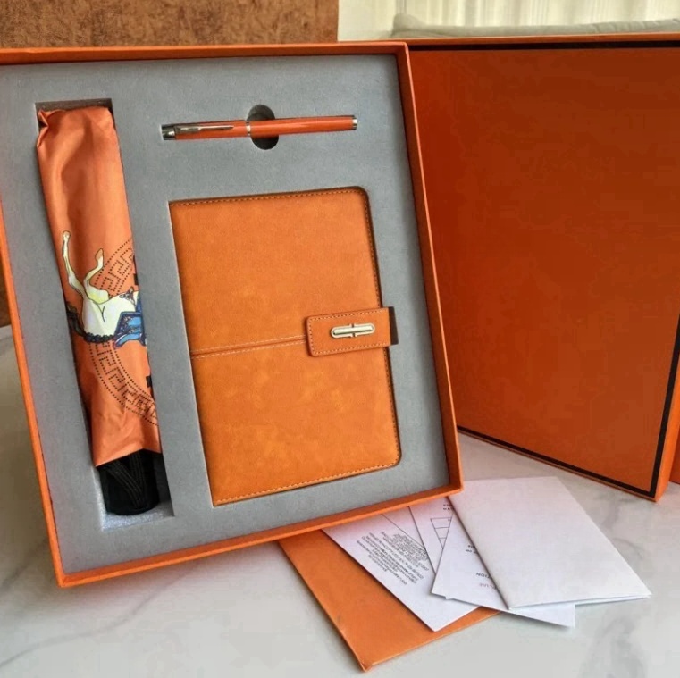 Wholesale Top Quality Classic Letter Orange Ballpoint Pen Umbrella Box Set Fashion Business Notebook Company Gift Teacher's Day Student