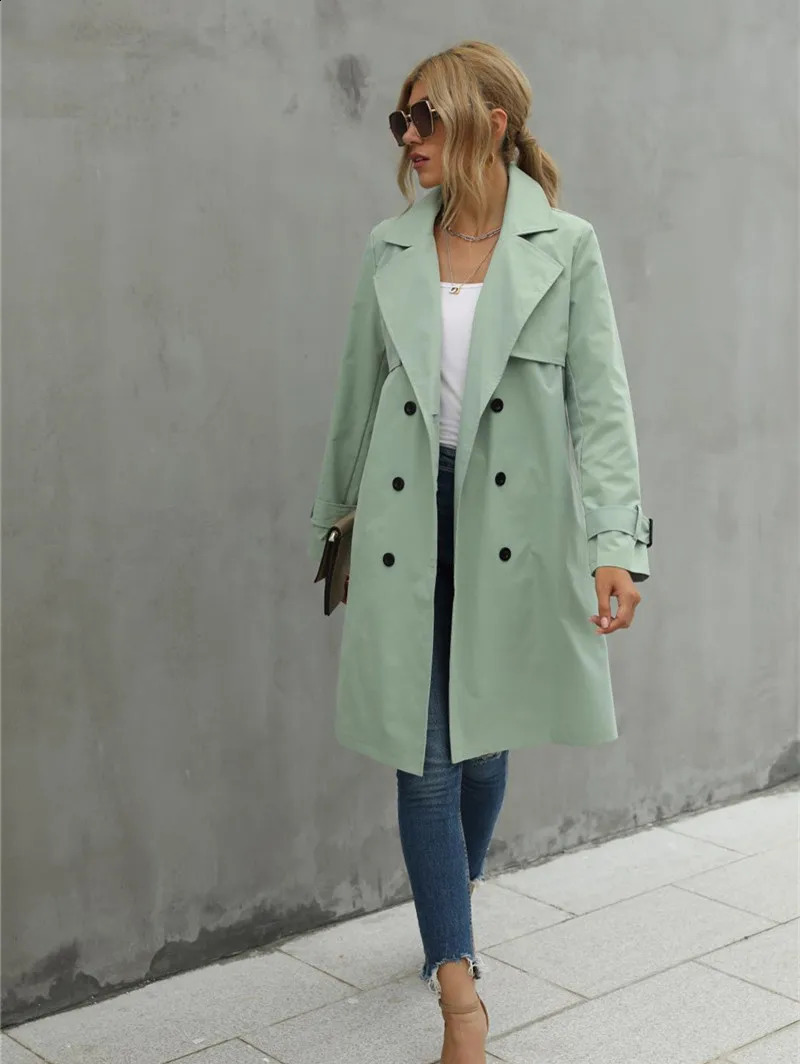 Fashion Women Trench Casual Solid Color Coat Adult Elagant Fashion Long Sleeve Lapel Neck Double Breasted Belted Coat For Female 250118