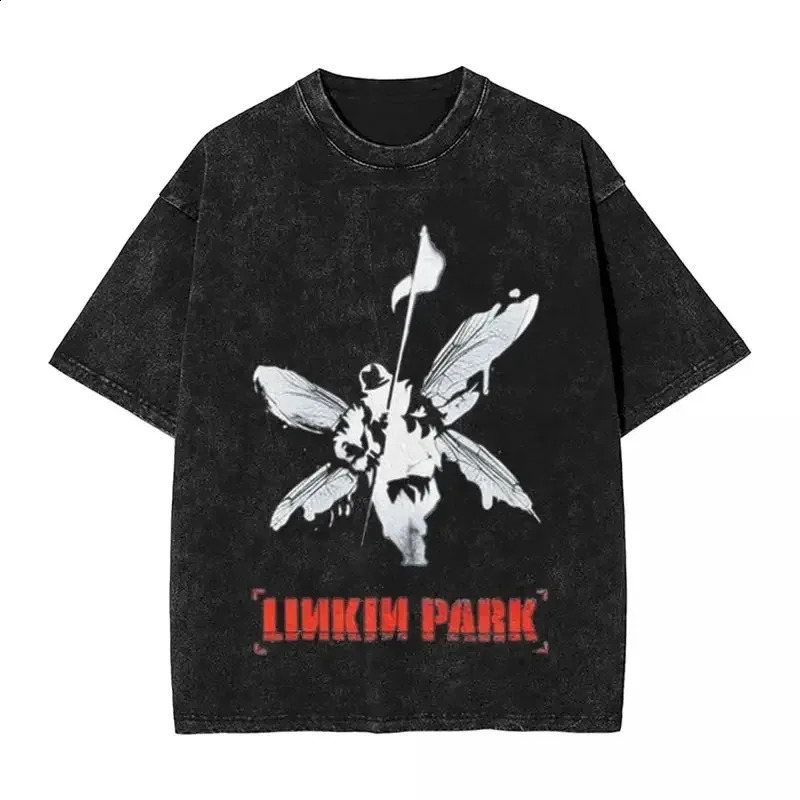 Men Casual American Linkinparked Rock Band Music Tour Washed T Shirt Harajuku Y2K Top Cotton Clothes Vintage tee Oversize unisex 250120