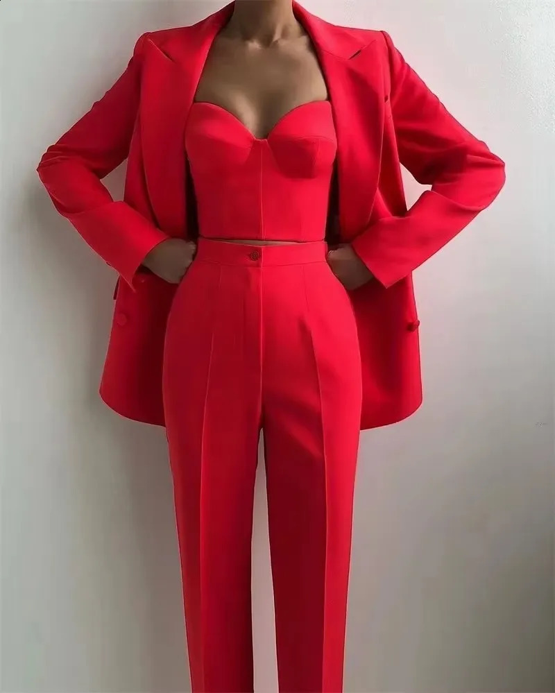 3 Pieces Fashion Women Suits ed Lapel Double Breasted Jacket Formal Casual Corset Pants Blazer Daily Wedding Prom Party Wear 250122