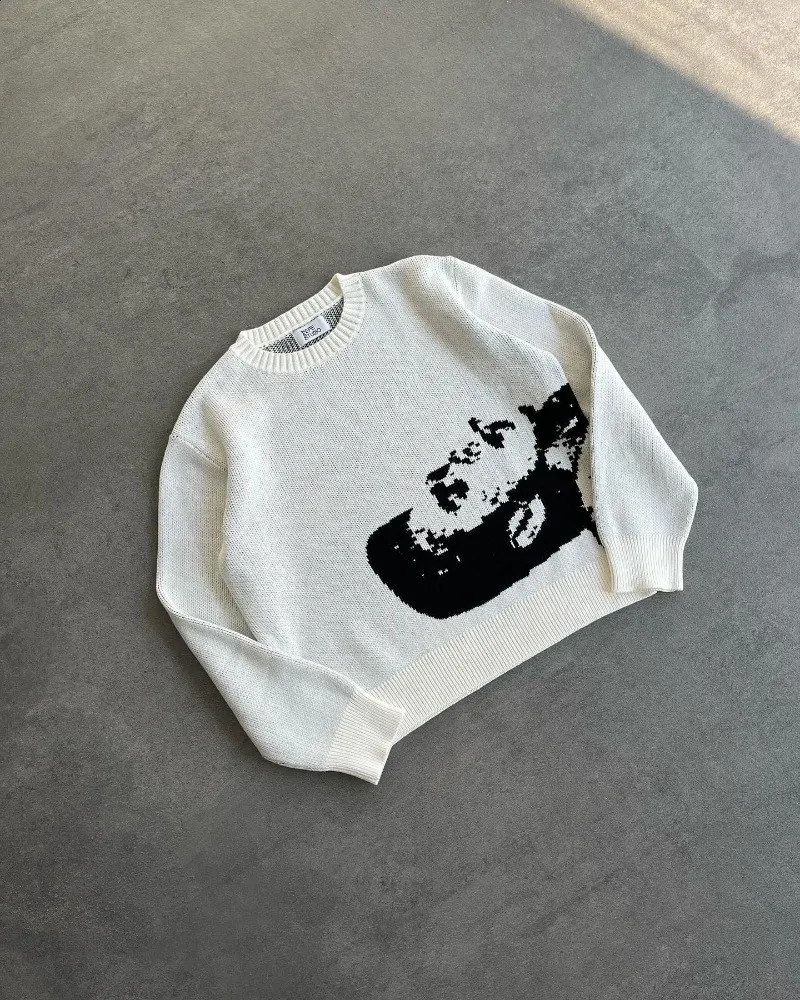 High Street Y2k Men crew neck Knitwear Streetwear Retro hip Hop Loose punk long sleeve top Harajuku Goth fashion warm sweater 250109Z