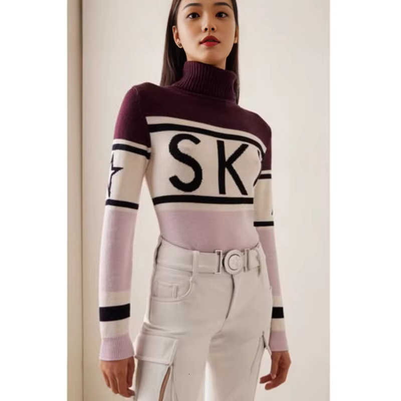 Turtleneck High Street Knitted Letter Printed Elegant Slim Pullovers Patchwork Haruku Thick Jumpers Women's Sweaters