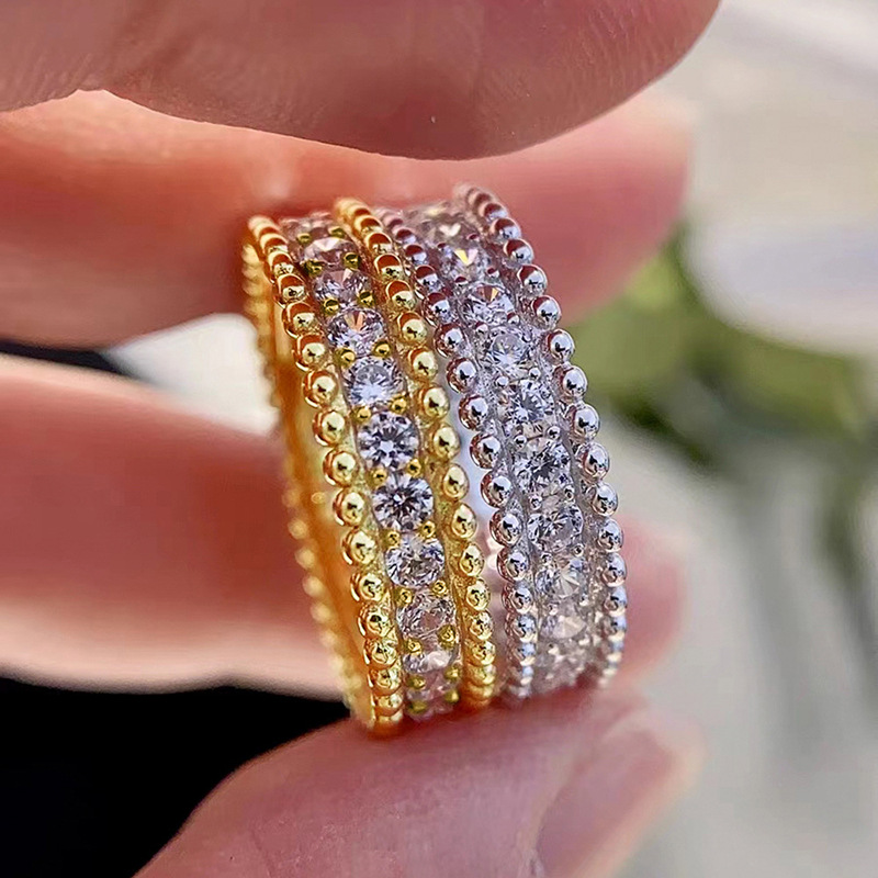 Ins Simple Fashion Wedding Rings Luxury Jewelry 925 Sterling Silver Fill Full Round 5A Cubic Zircon CZ Diamond Party Circle Women Engagement Band Ring
