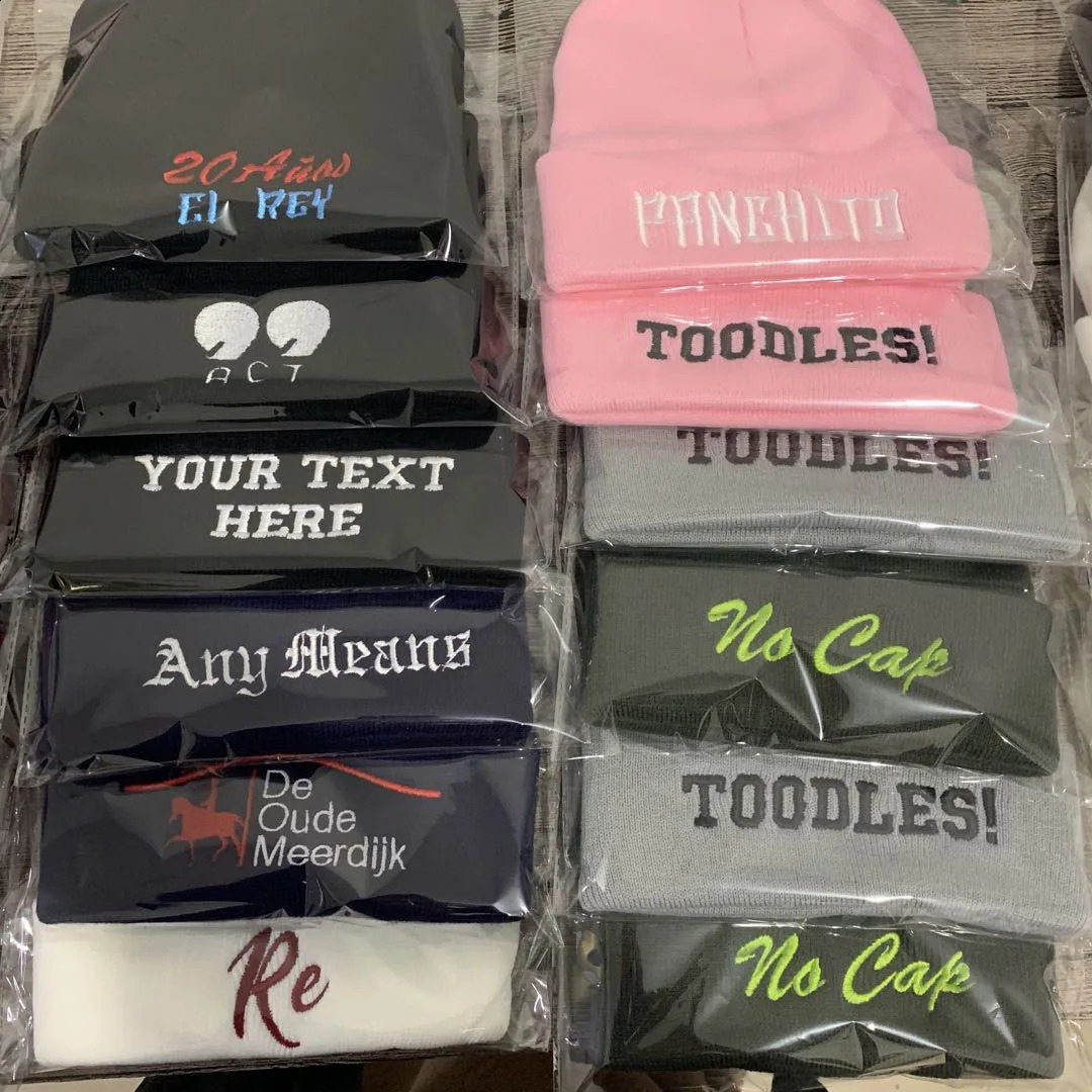 Personalized Customize Text Embroidery Beanie Hats for Women Men Winter Warmer Knitted Caps Wholesale Drop 250120