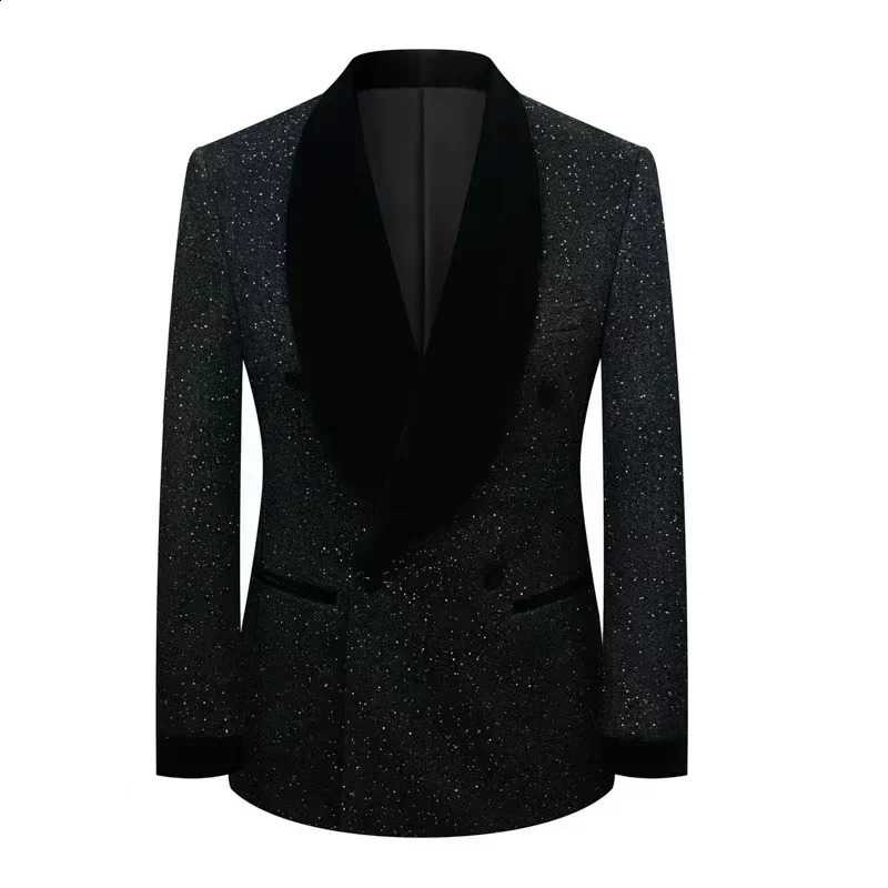 Stylish Suits for Men Shiny Yarn Coat Single Blazer or 2 Pieces Blazer and Pants Set Shawl Lapel Stage Costume Banquet Ceremony 250120