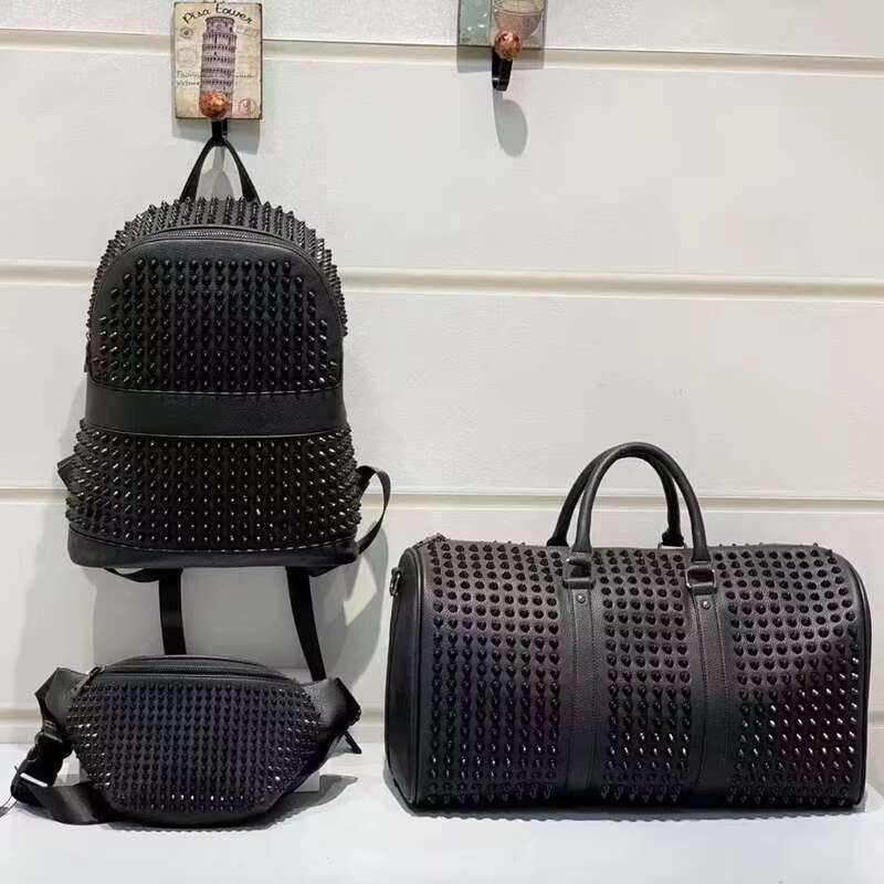 Fashion casual men's and women's leather backpack personality riveted travel handbag Computer chest bag Fanny pack