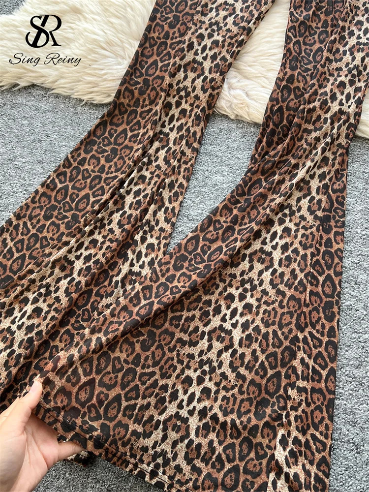 SINGREINY est Leopard 2pcs Suits Women Sexy Strap TopsElastic Waist Flared Pants American Ins Fashion sweet Sets 250120wtt
