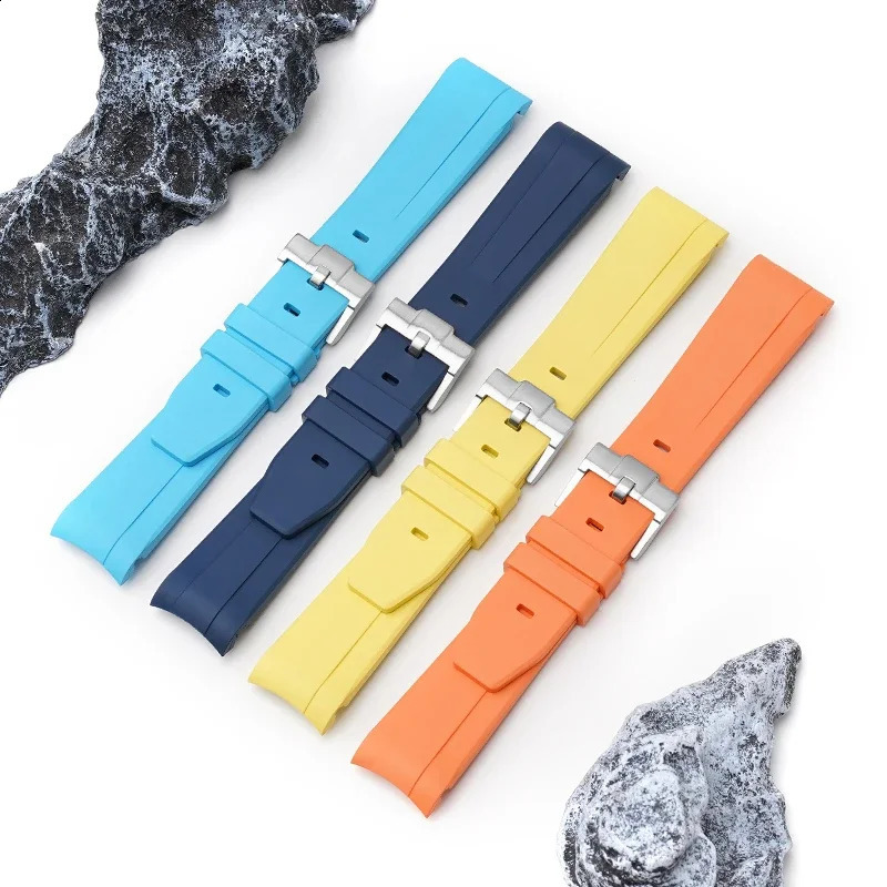 20mm Fluoro Rubber Strap for Daytona Curved End Sport Waterproof FKM Watch Band for x Moon with tools 250121