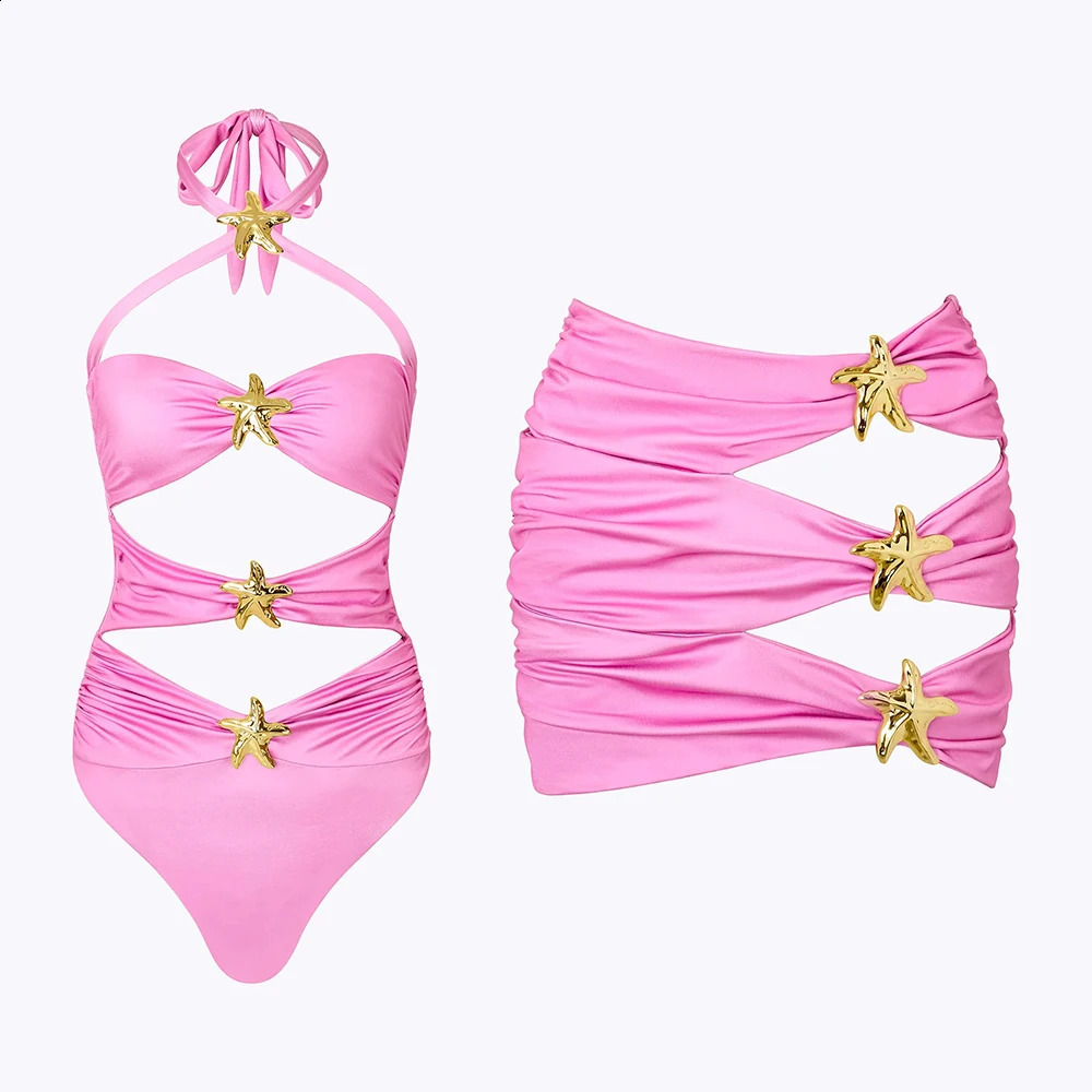 Sexy Hollow Out Women Two Piece Swimsuit Female Swimwear Starfinsh Monokini Swimming Suit Beachwear Bathing Suit 250118