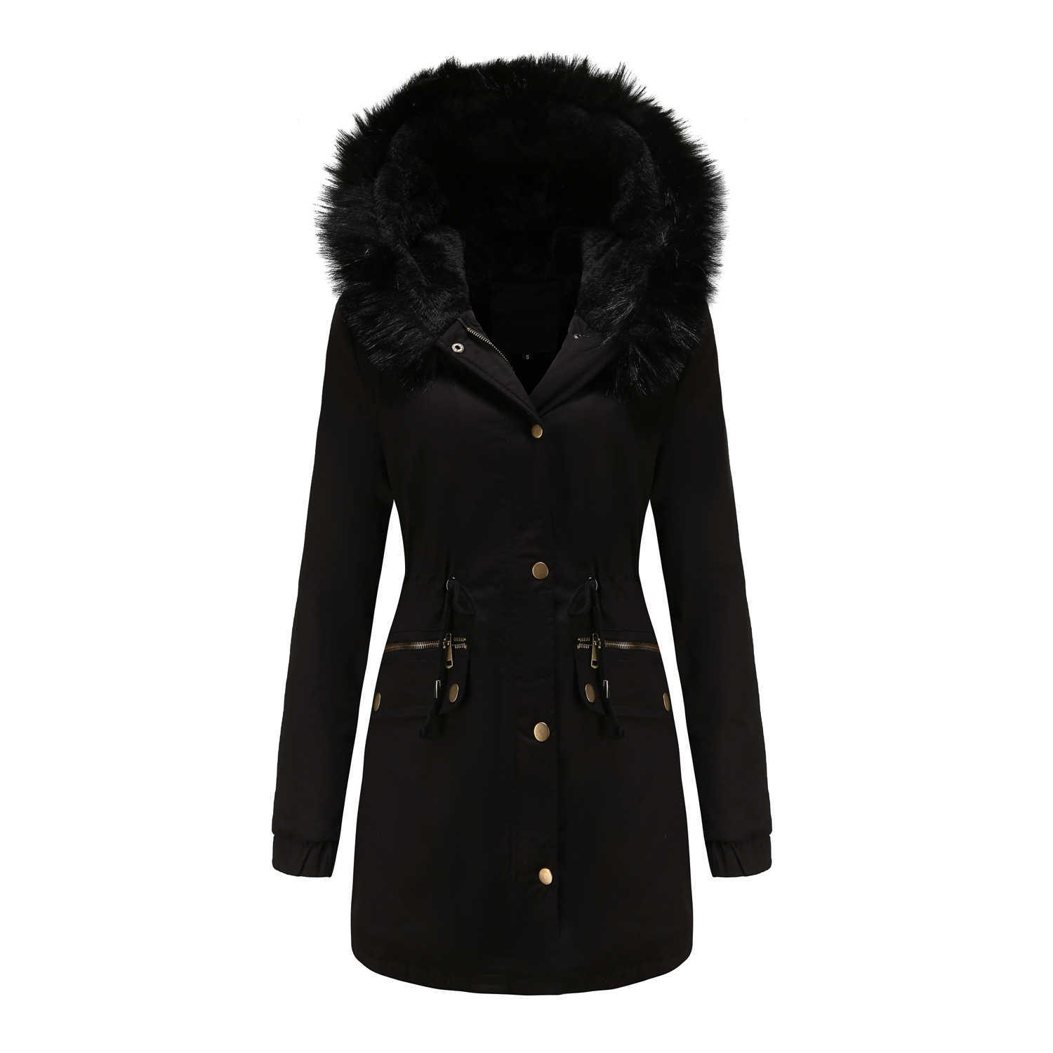 Autumn Winter New Style WoMens Plush Cotton Clothes WoMens Fur Collar Hooded Warm Coat European Loose Cotton Clothes Womens Long Trench Coat Womens Ja