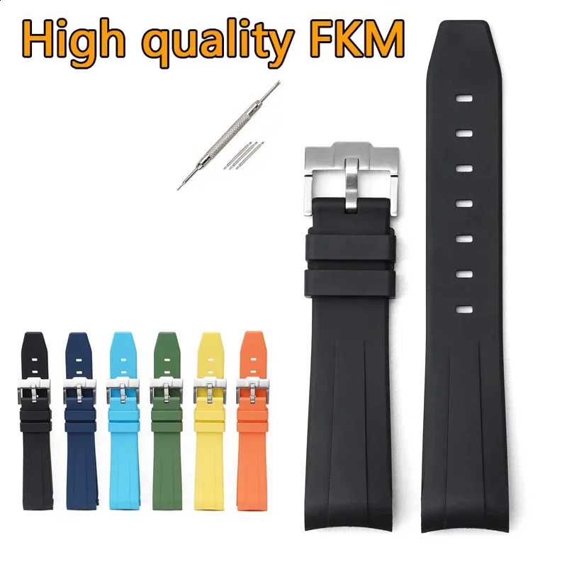20mm Fluoro Rubber Strap for Daytona Curved End Sport Waterproof FKM Watch Band for x Moon with tools 250121