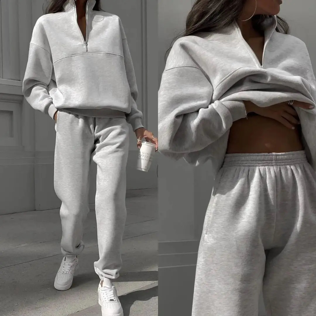 2024 Women Casual Long Sleeve Sweatshirts Thicken Two Piece Pants Sets Lady Suit Tracksuit Autumn Warm Hoodie Tracksuits 250114Z