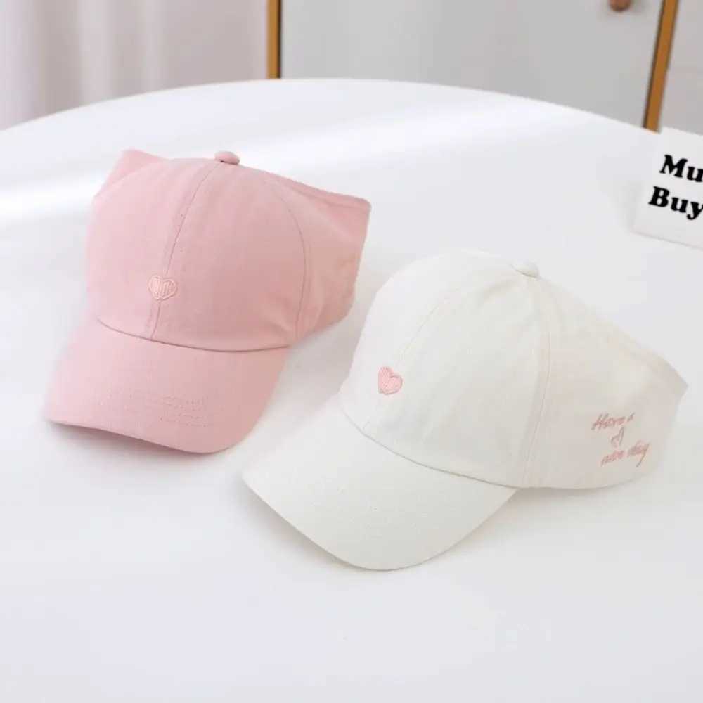 Sweet Solid Baseball Cap Heart Designs Leisure Ponytail Hat Sun Shading Half Empty Top Hat For Girls Boys Sunscreen Visor Hat M250121