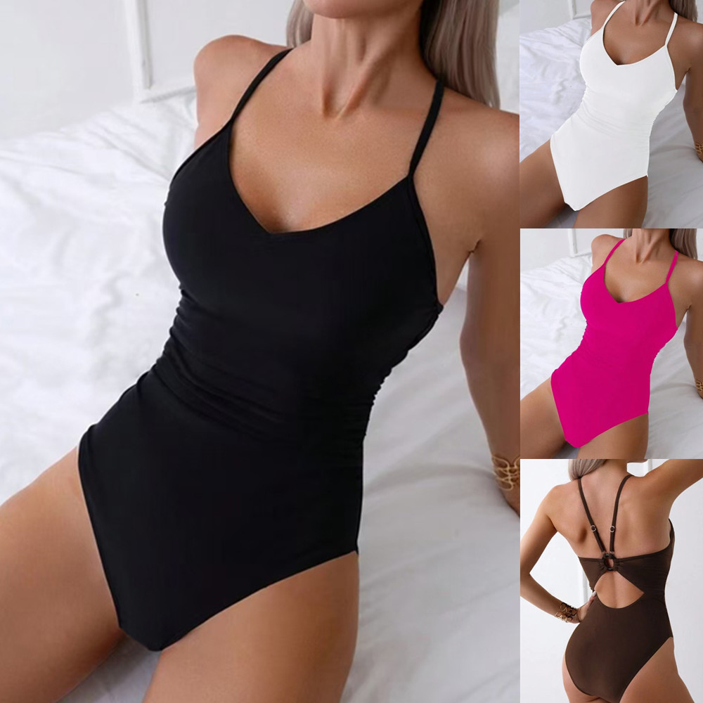 Women Low Back Swimwear Spaghetti Strap Bodysuit One Piece Swimsuit Female Sexy High Leg Cut Bather Bathing Suit Vintage Pool Beach Swim Costumes