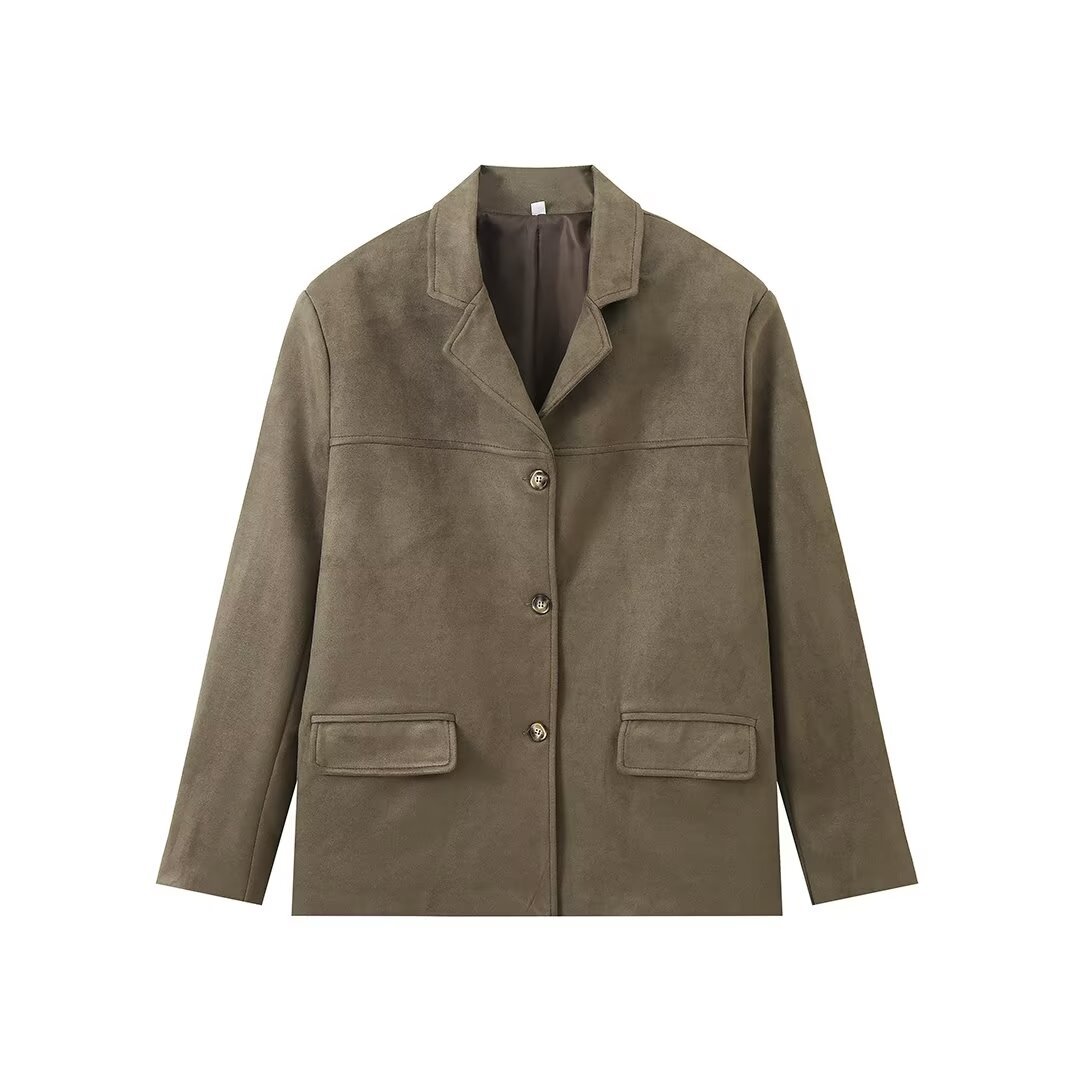 Women's Jackets Three color flip tie pocket long sleeved jacket