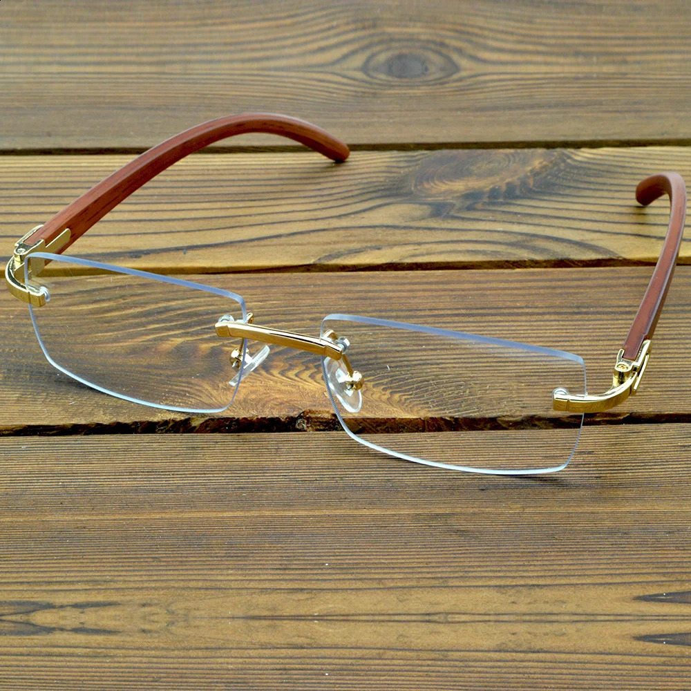 Men and Women natural wood legs rimless glasses frame high standard 250120