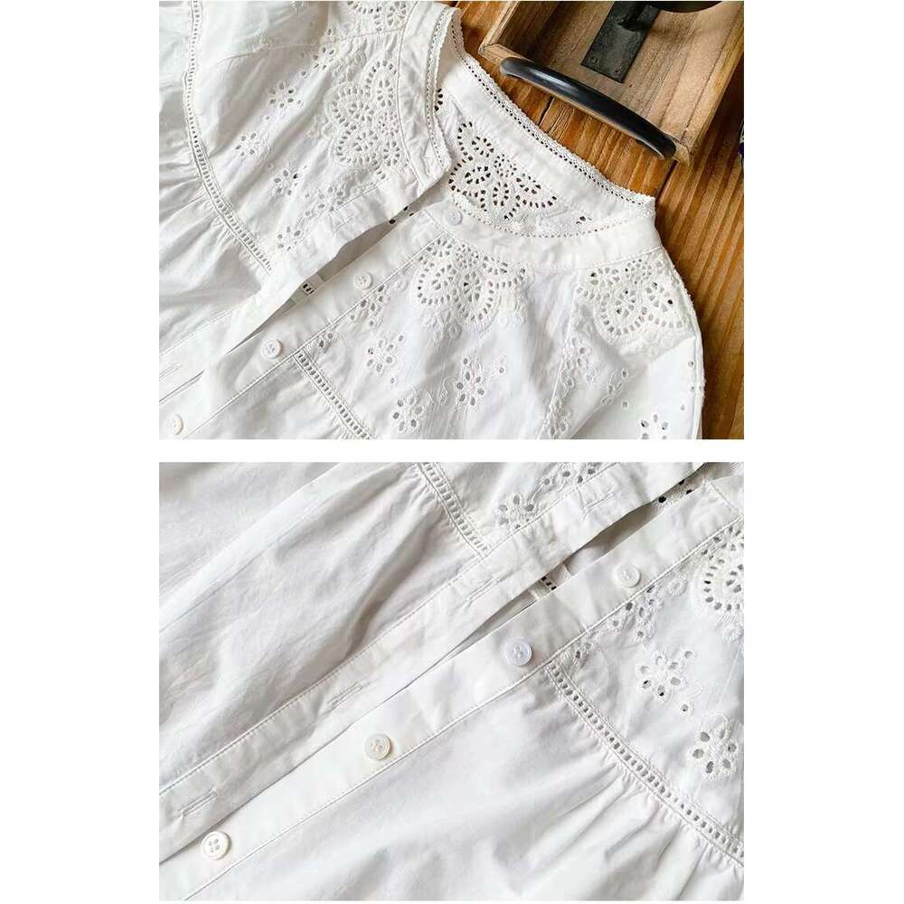 Canwedance White Blouses Lantern Sleeve Embroidery Cotton Top Femme Vintage Hollow Out Chic Shirts Boho Blusas Mujer
