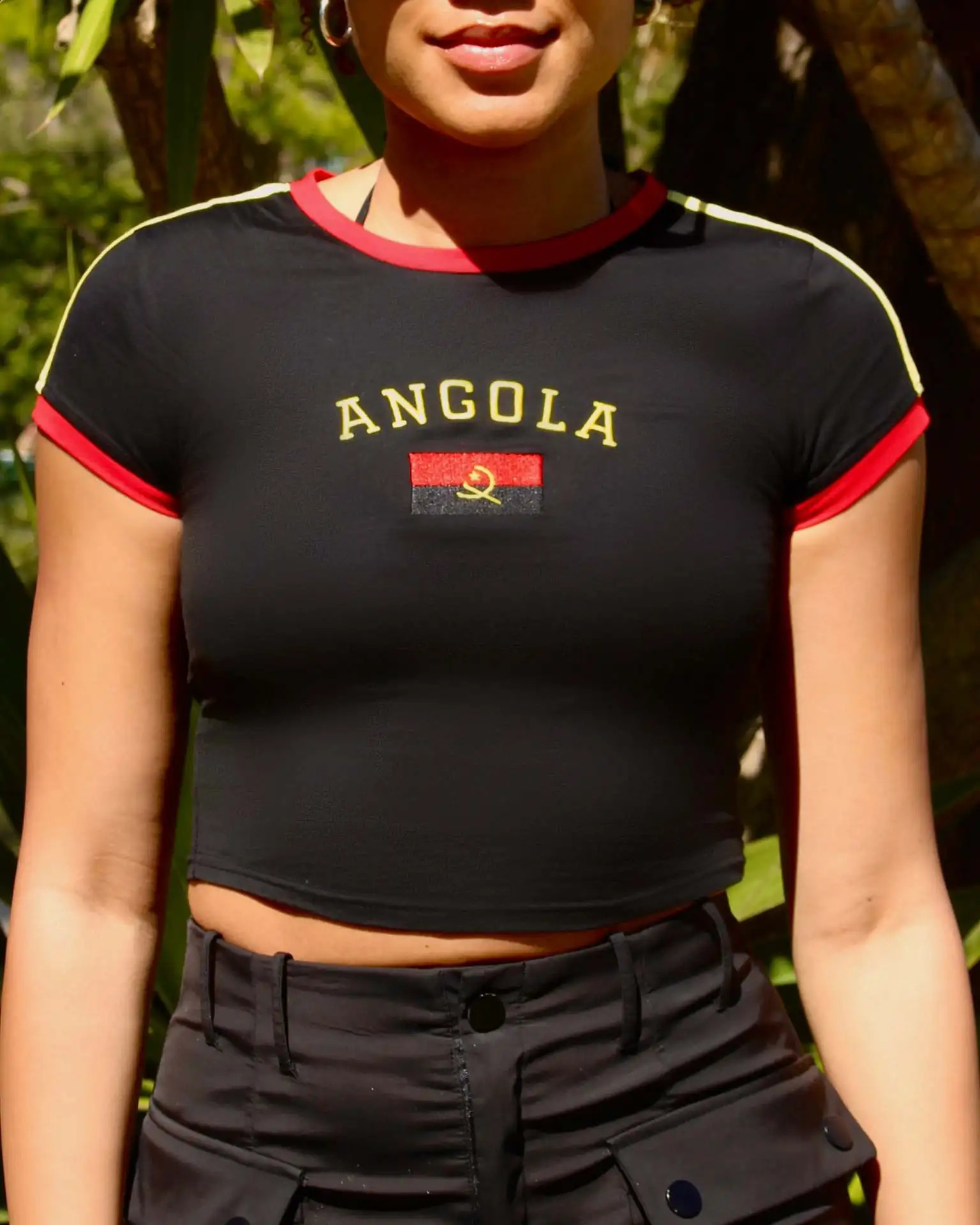 Aesthetics Streetwear Womens Tee Summer Casual O-neck Vintage Letter National Flag Embroidery Short Sleeve T-Shirt Y2k Crop Top 250115