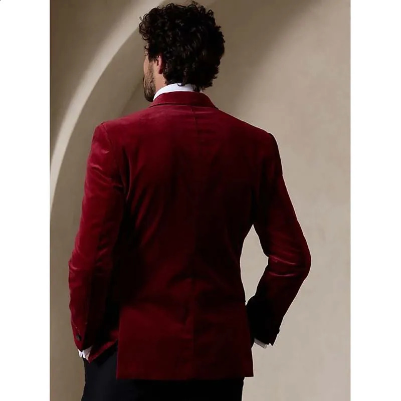 Red Velvet Double Breasted Men Suits High Quality Fashion 2 Piece Jacket Pants Elegant Groom 2025 Wedding Slim Fit Outfits 250121