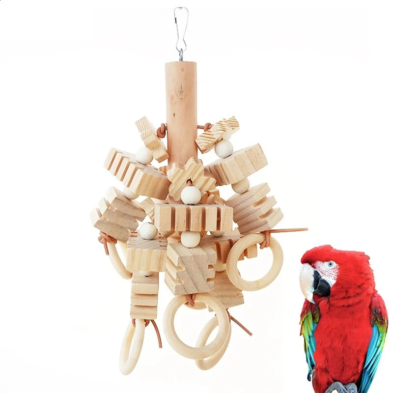 Large Parrot Toy Tearing Natural Wooden Blocks Bird Chewing Toy Parrot Cage Bite Toy Environmental Protection Bird Parrot Toy 250214