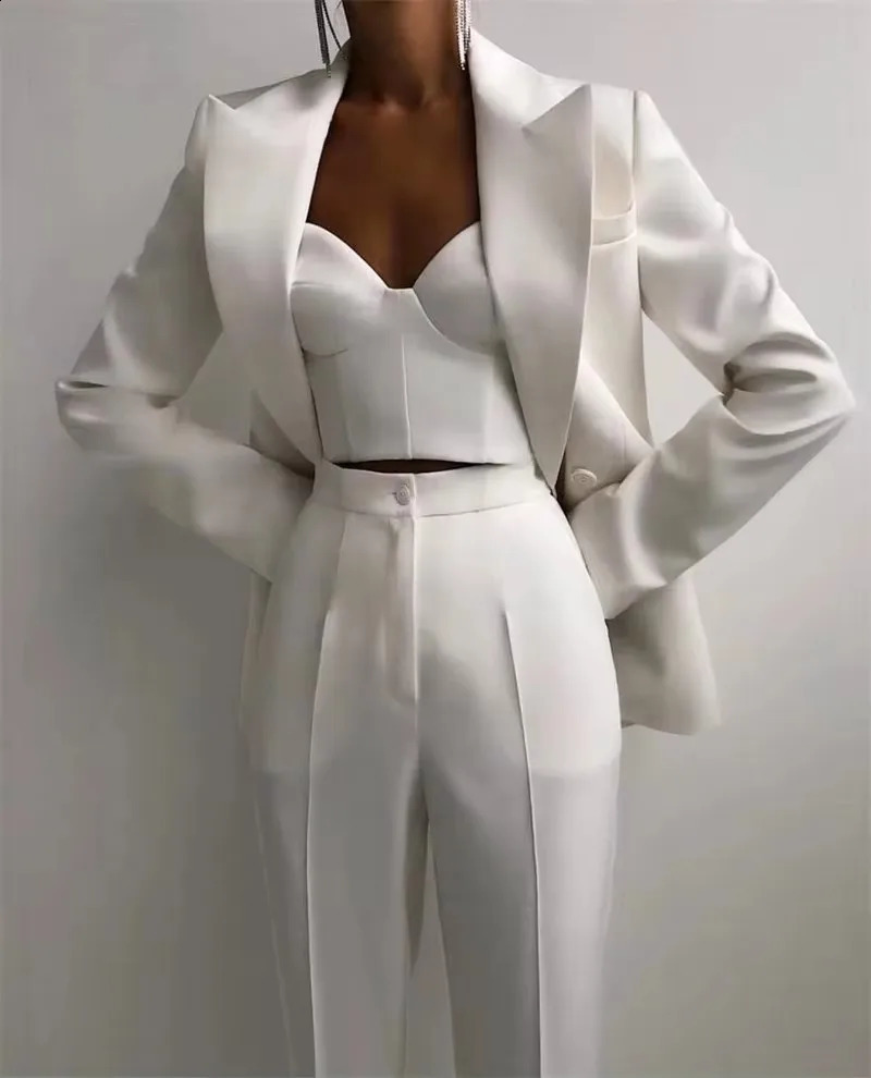 3 Pieces Fashion Women Suits ed Lapel Double Breasted Jacket Formal Casual Corset Pants Blazer Daily Wedding Prom Party Wear 250122