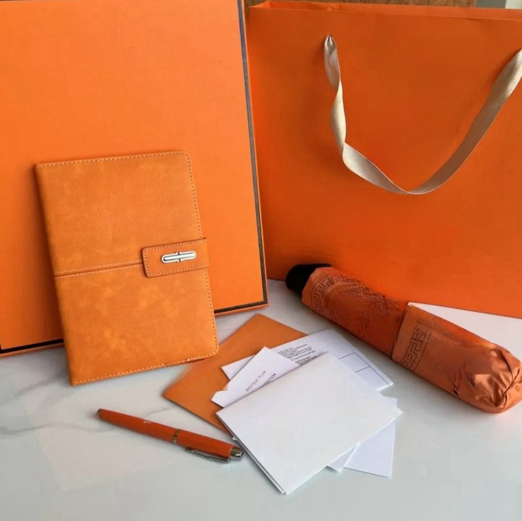 Wholesale Top Quality Classic Letter Orange Ballpoint Pen Umbrella Box Set Fashion Business Notebook Company Gift Teacher's Day Student