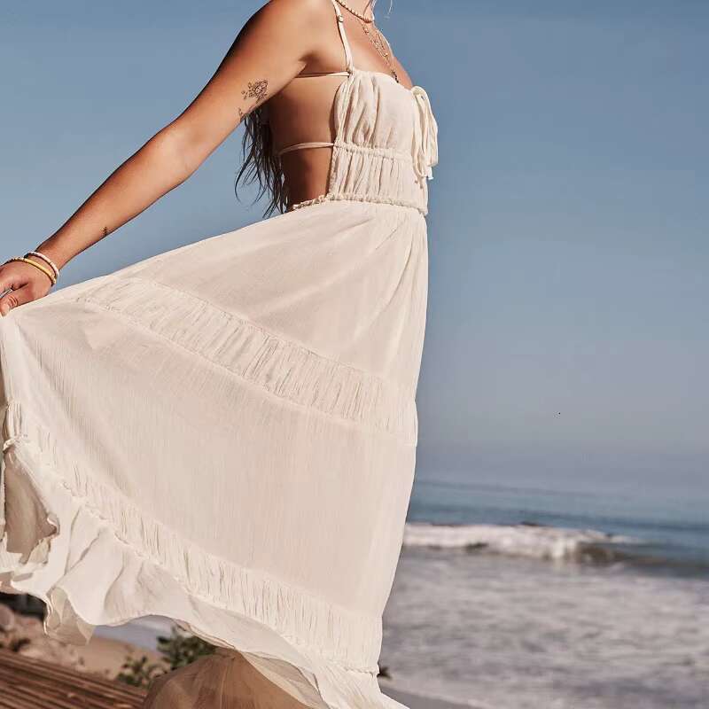 Canwedance Open Back Holiday Strapless Sexy Solid Color Rayon Maxi Dress Mujer Free Style Vestidos People Vacation Dresses