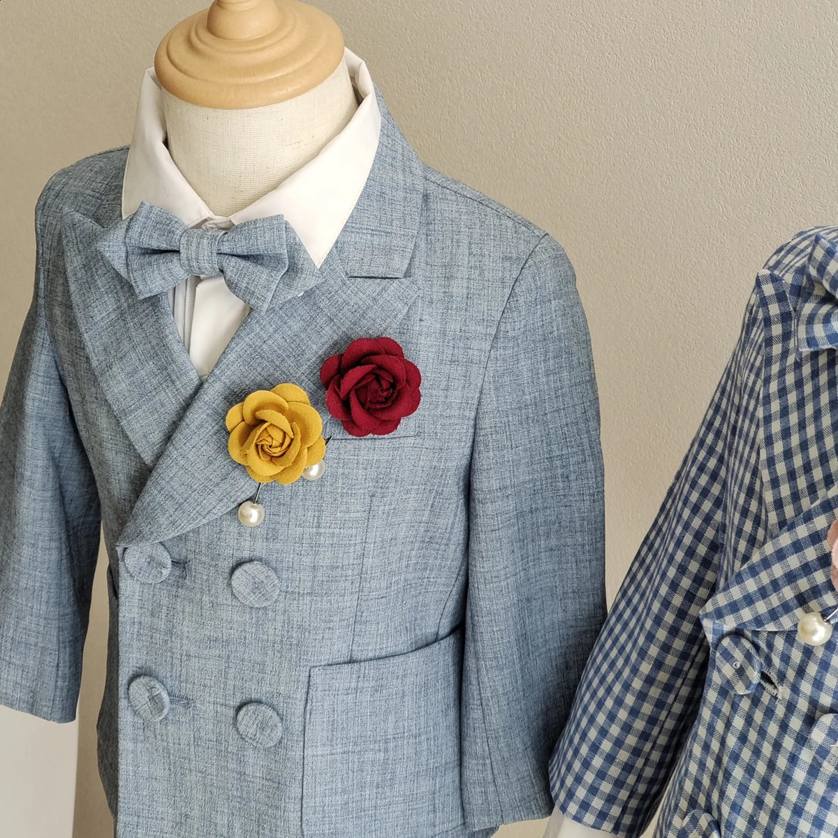 Boys Suit for Weddings Party Summer Autumn Gentleman Plaid Birthday Blazer Set Baby 1 To 4 Y Kids pograph Costumes 250120