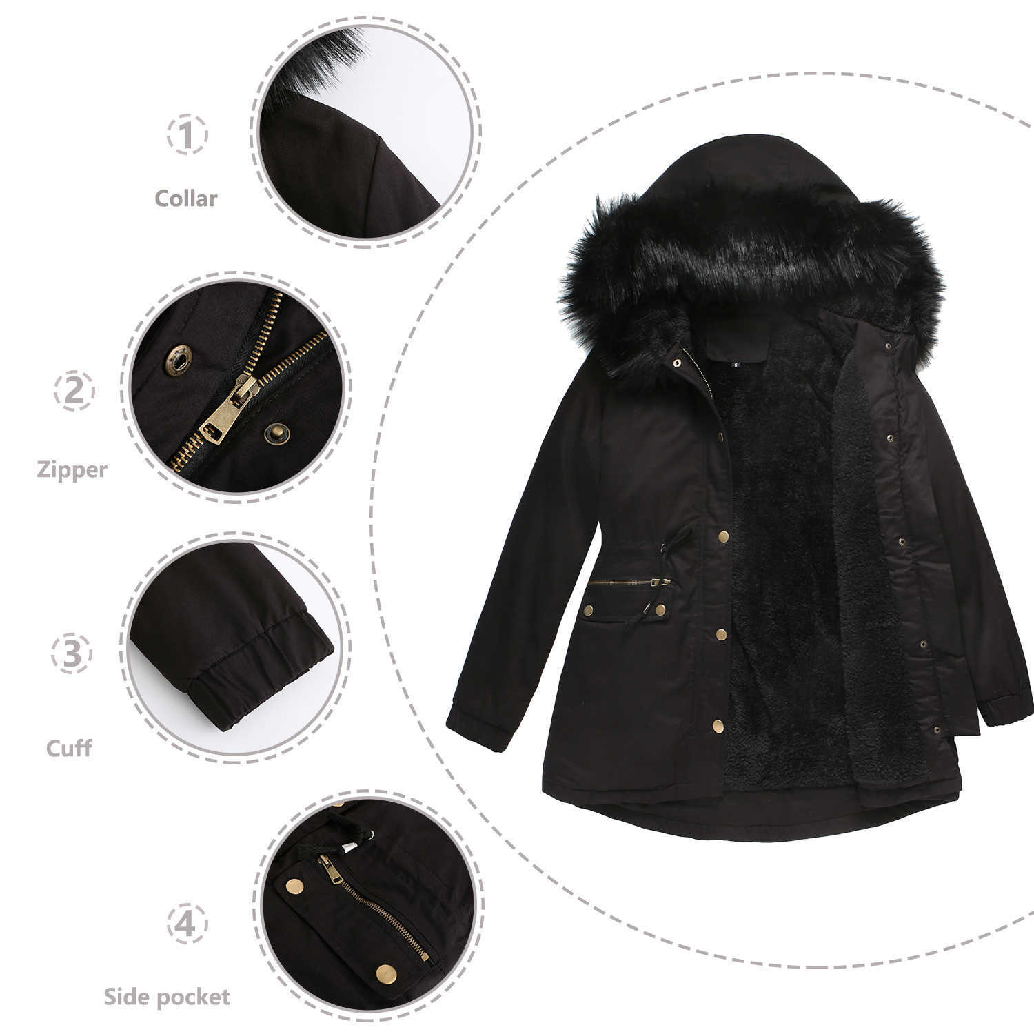 Autumn Winter New Style WoMens Plush Cotton Clothes WoMens Fur Collar Hooded Warm Coat European Loose Cotton Clothes Womens Long Trench Coat Womens Ja
