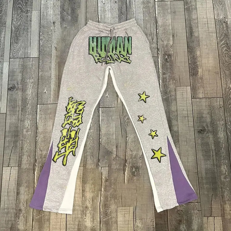 Y2k Flared Pants Hip Hop Men Loose 3D Print Trousers Casual Sweatpants Mid Waist Sporty Female Streetwear Vintage 250113