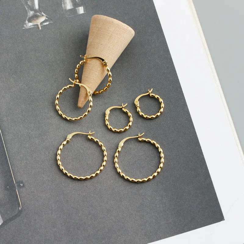 WANTME 925 Sterling Silver Minimalist Circle Glossy Statement Gold Bead Hoop Earring for Women Pendant Charms Piercing Jewelry 250120