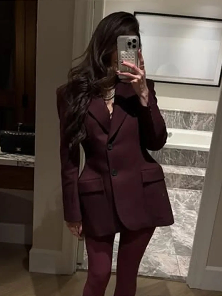 Spring Womens Cinched Blazer Shoulder Pads Lapel Single Breasted Full Sleeve Suit Jackets Female Lady Commute Streetwear 250120