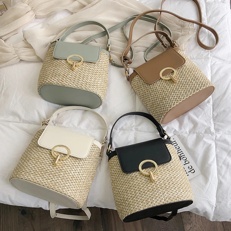 Beach Lady Travel Purses and Handbags Casual Chains Straw Bucket Bags Women Summer Messenger Bag Rattan Bags Shoulder Bag Bolsa 250122
