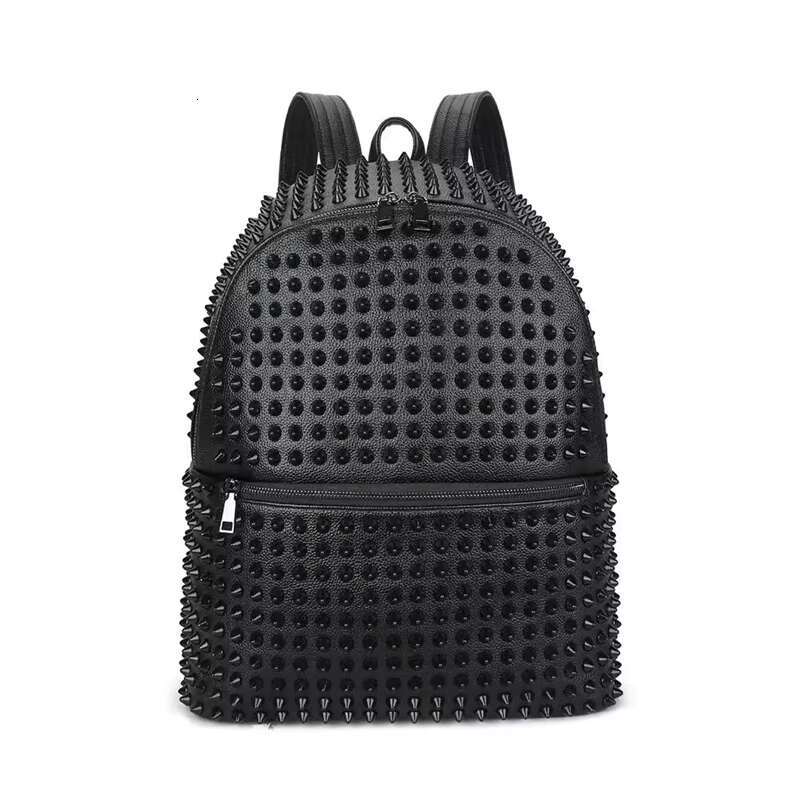 Fashion casual men's and women's leather backpack personality riveted travel handbag Computer chest bag Fanny pack
