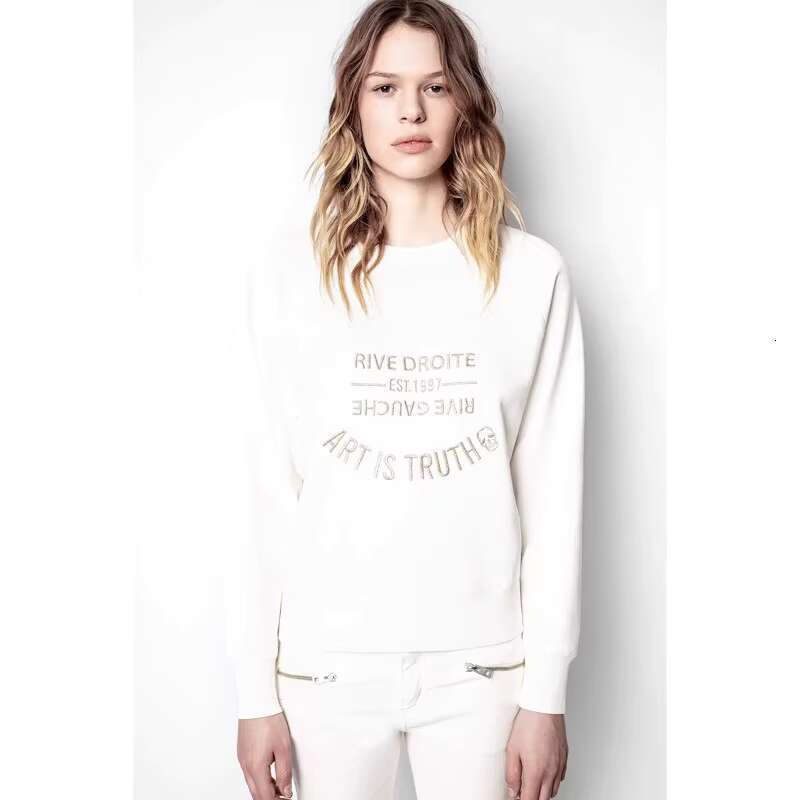 Autumn And Winter New French Niche ZV Classic Letter Embroidery Cotton Women's Embroidered Pullover Sweater Sweatshirt