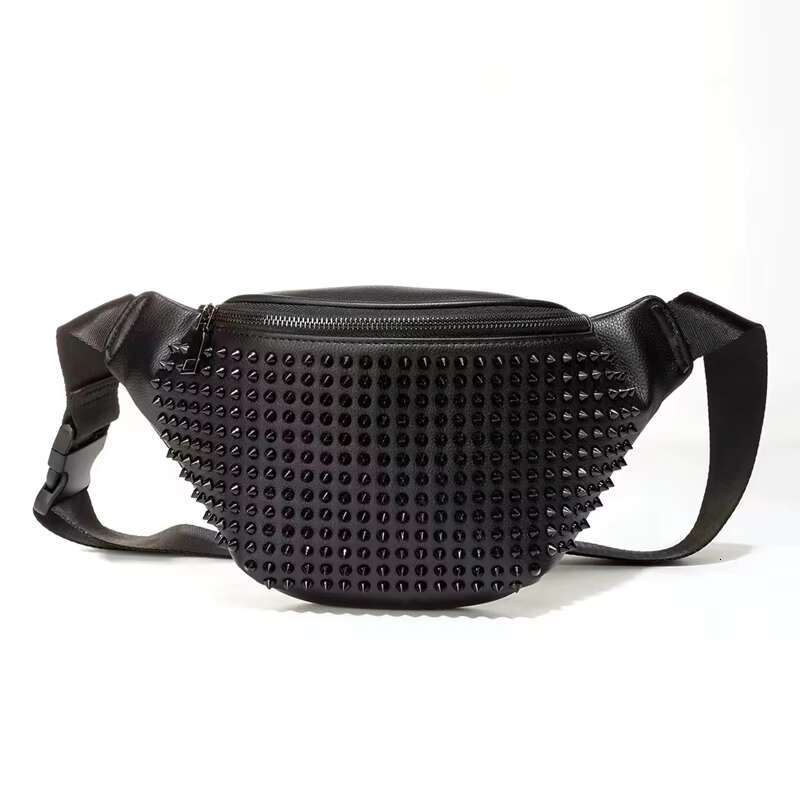 Fashion casual men's and women's leather backpack personality riveted travel handbag Computer chest bag Fanny pack