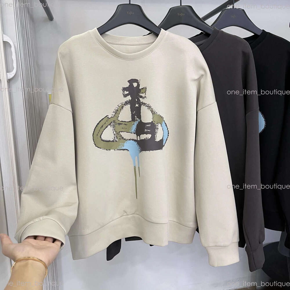 Viviennen Westwood Hoodie Sweater Designer Hoodie 2024 New Autumn Niche Planet Vintage Print Round Neck Loose Pullover Hoodie Men Women Unisex Top F5e