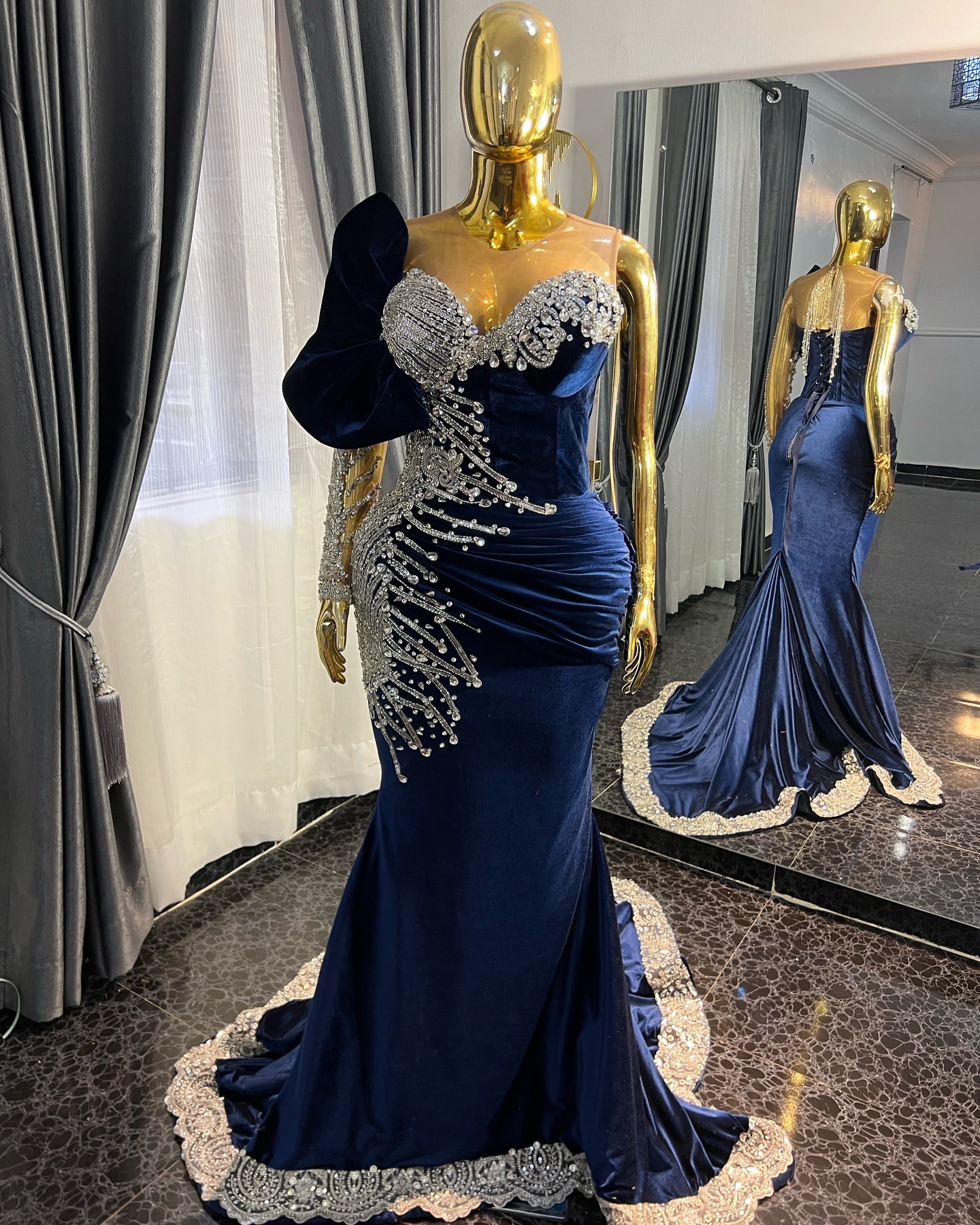 Aso Ebi Royal Blue Mermaid Prom Dresses 2025 Crystals Lace Veet Evening Formal Party Second Birthday Engagement Gowns Plus Size Dress For Special Ocns