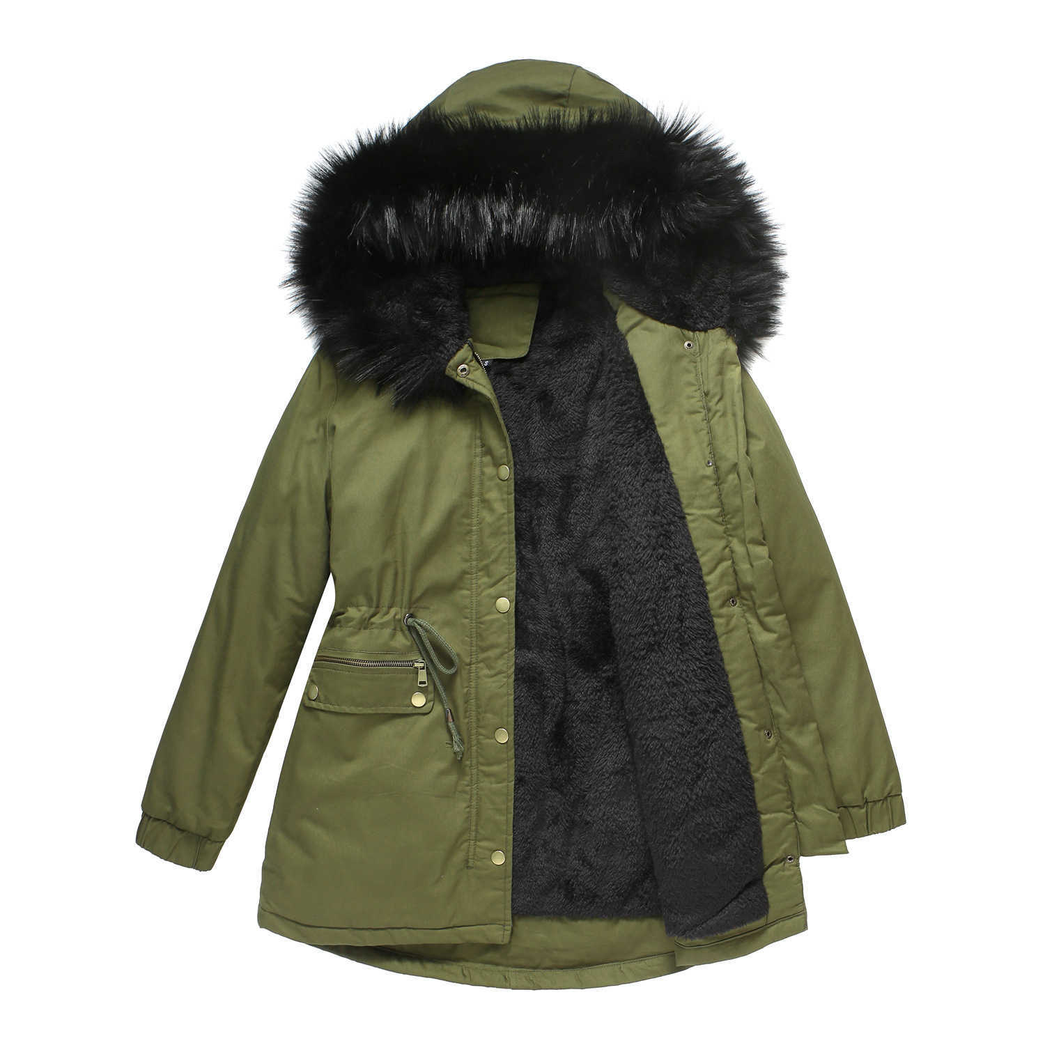 Autumn Winter New Style WoMens Plush Cotton Clothes WoMens Fur Collar Hooded Warm Coat European Loose Cotton Clothes Womens Long Trench Coat Womens Ja