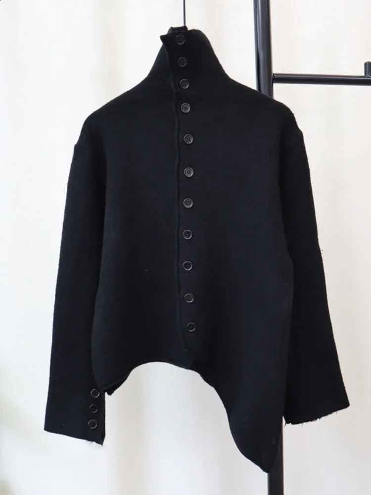 Autumn Winter Highgrade Elegant HighCollar Knitted Cardigan Fashion n Irregular Casual AllMatch Sweater Coat Women 250109Z