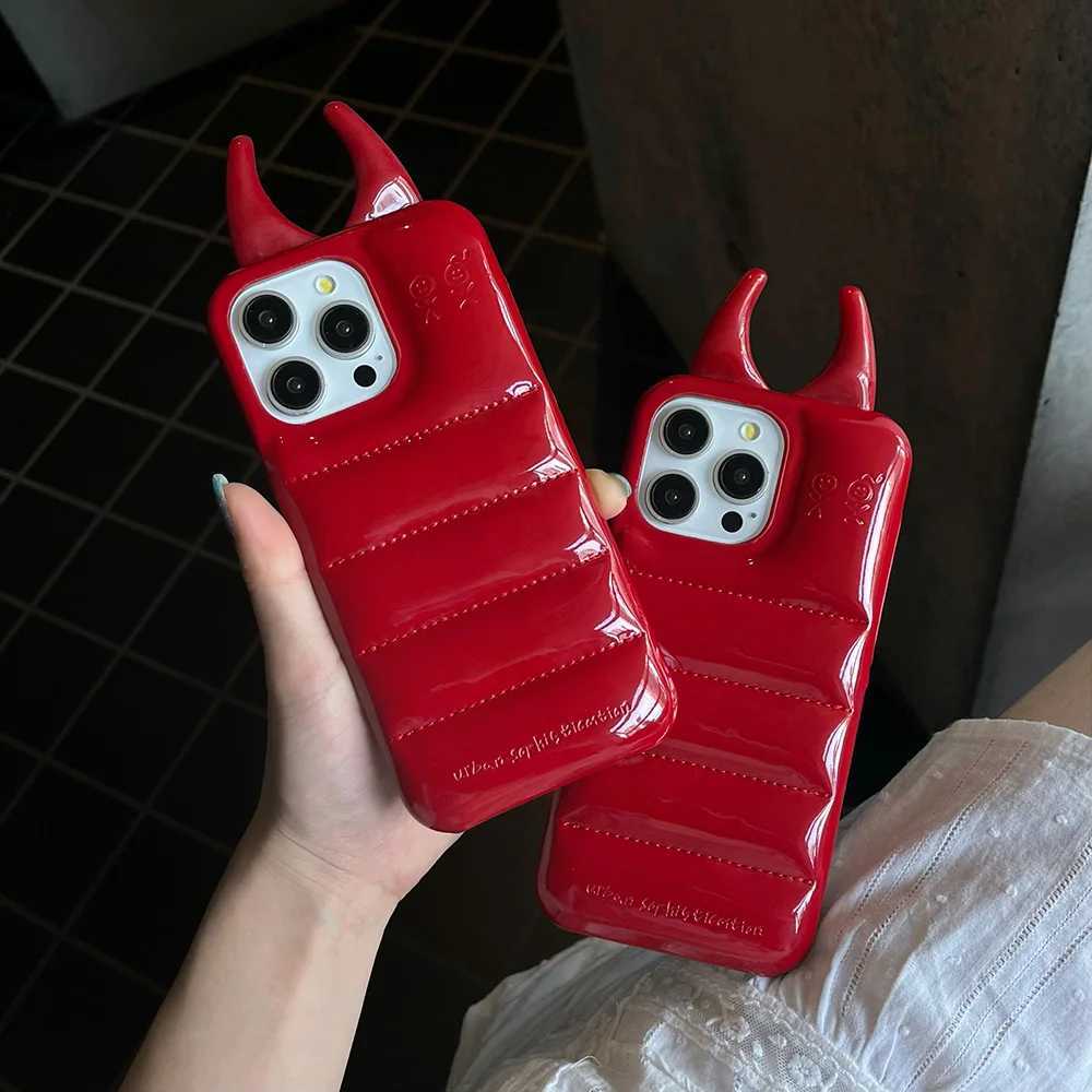 INS Fashion Cow Horns Glossy Phone Case For iphone 16 15 14 13 12 Pro Max Cover Luxury PU Leather Shockproof Case Z250122
