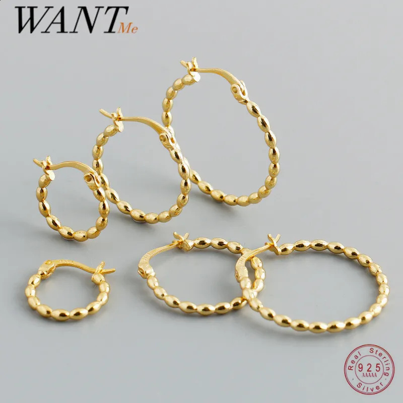 WANTME 925 Sterling Silver Minimalist Circle Glossy Statement Gold Bead Hoop Earring for Women Pendant Charms Piercing Jewelry 250120