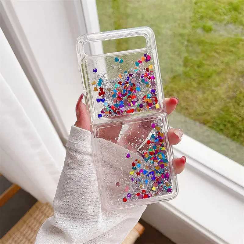 for Z Flip 6 Luxury Glitter Quicksand Case For Galaxy Z Flip 6 5 4 3 Z Flip 6 Gradient Love Heart Bling Cover Z250122